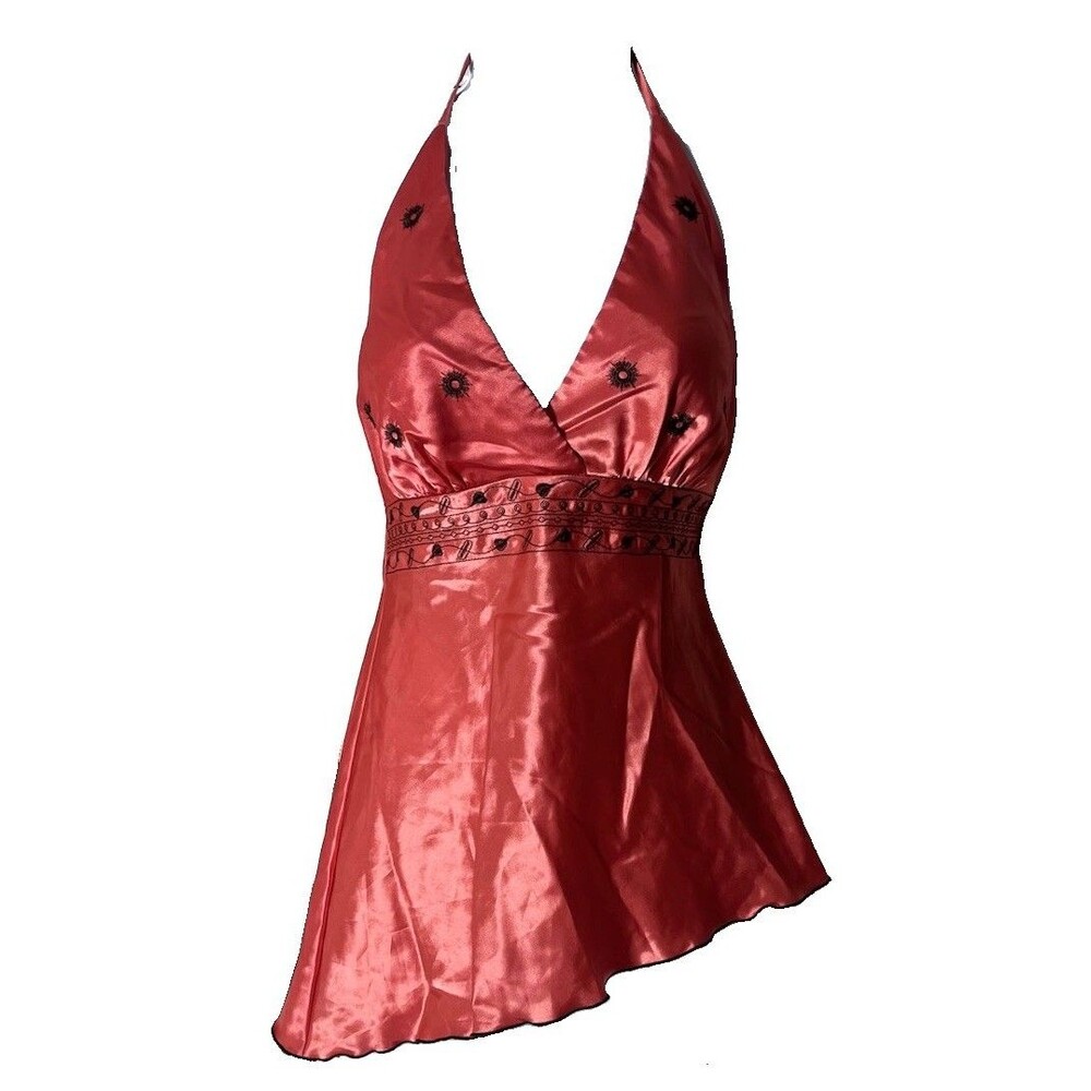Y2K Babydoll Asymmetrical Top Women’s Medium Coral Iridescent Fairycore Barbie